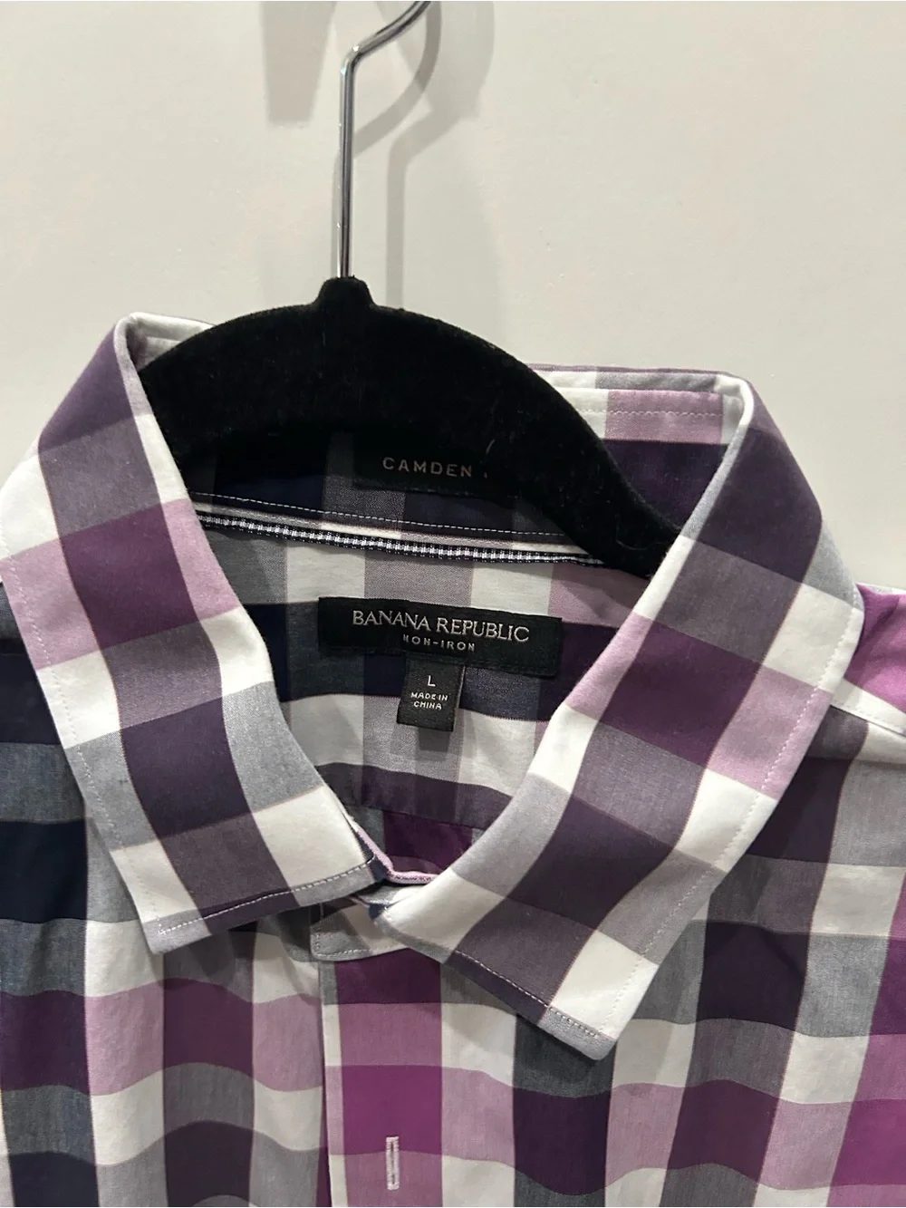 Banana Republic Men's Purple, Black & White Checked Button-Down Shirt